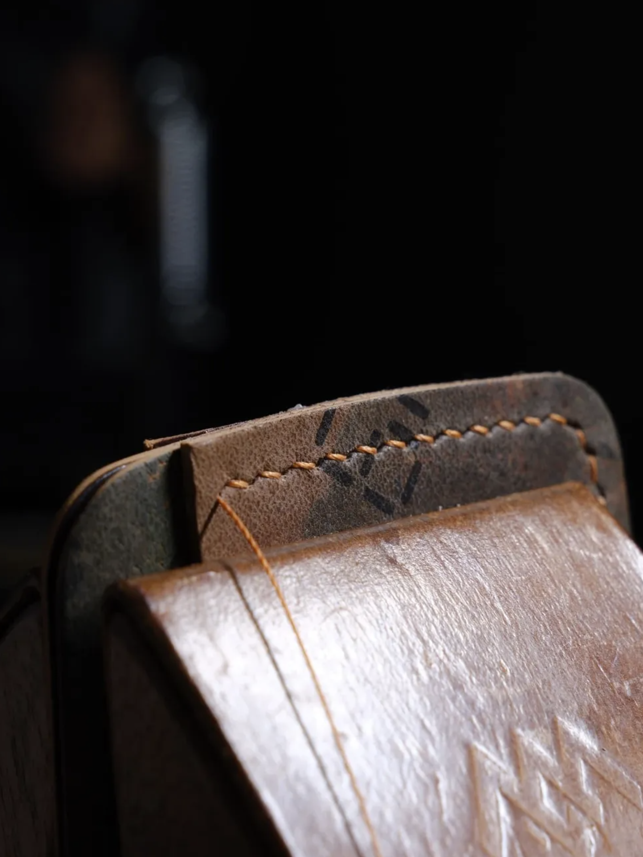 Leather wallet detail stitching