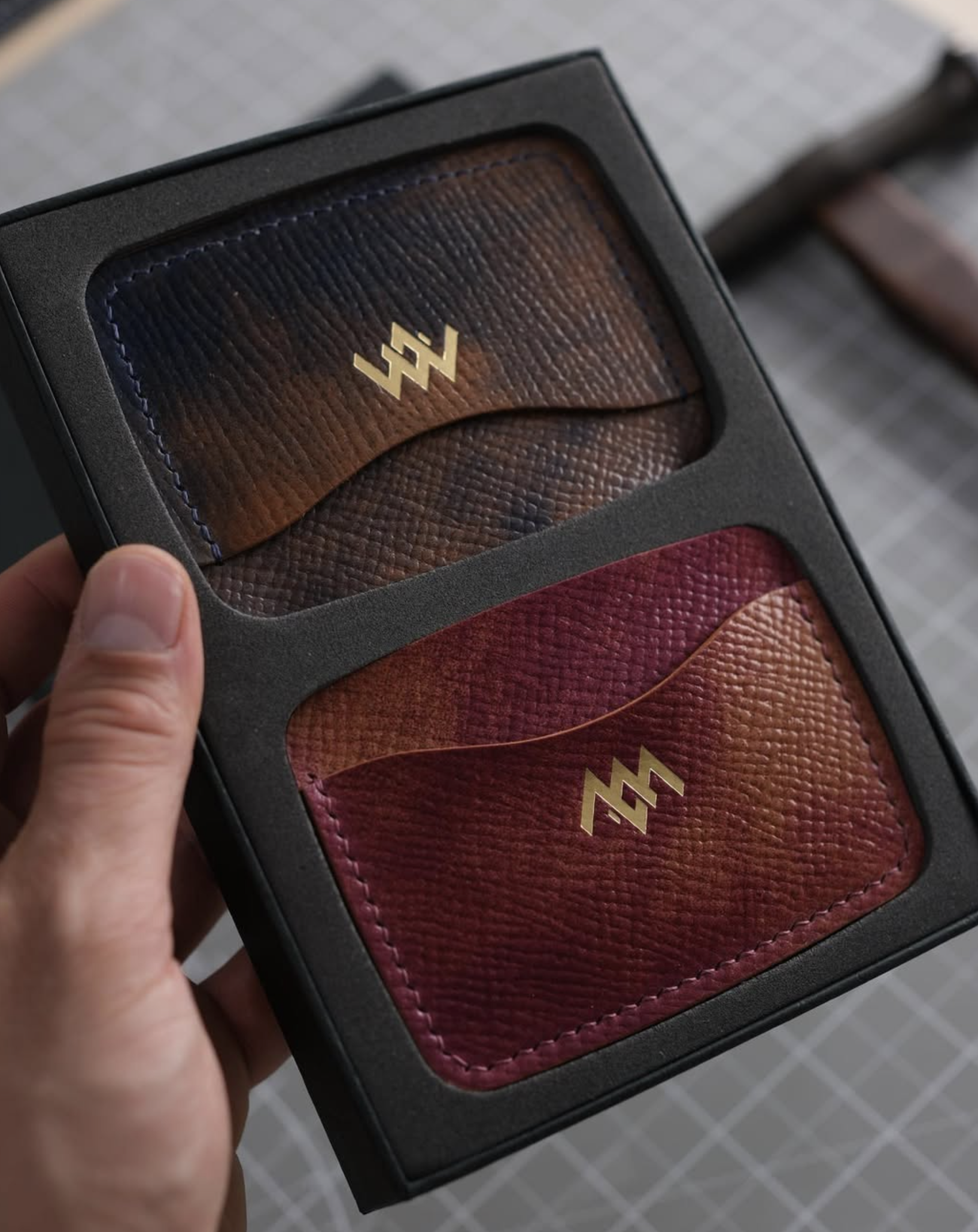 Leather wallets in box